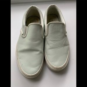 White All Leather Slip on Vans